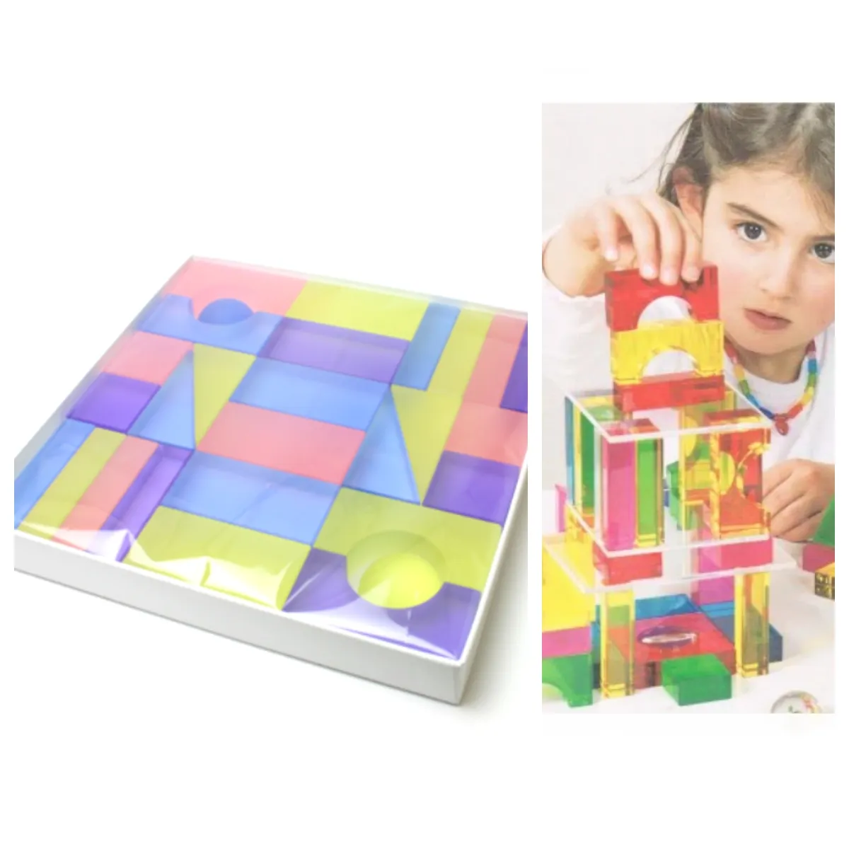 Andere pädagogische Edelstein würfel Gebäude Schloss Block 28pcs Stacking Toys bunte Acryl geometrische Form Blöcke mit Kinder Fall