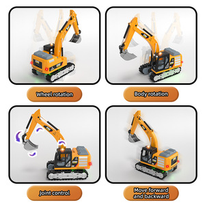 Excavatrice télécommandée de style dessin animé avec 10 canaux, portée de 15 m, effets sonores et lumineux, utilisation intérieure-extérieure, construction en métal, jouet - Product Image 4