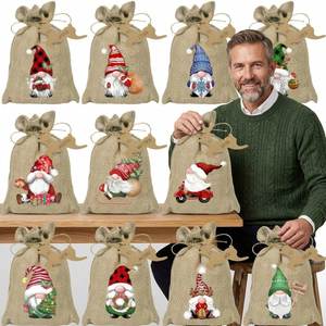Festive Christmas Linen Burlap <b>Bags</b> Drawstring Gift Sacks From China for <b>Xmas</b> Gift Wrapping Decorations Christmas Cards - Product Image 4