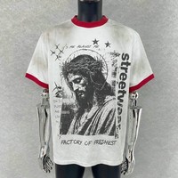 T-shirt personnalisé 100 % coton, impression DTG, color block, col contrastant, coupe ample et épaisse, effet délavé à l'acide, pour homme