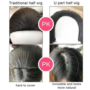 Vente en gros 28 "vendeur longue pince à cheveux synthétique droite en fibre résistant à la chaleur en 3/4 demi-perruque demi-partie U partie extensions de perruques - Product Image 6