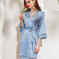 FUNG 3031 Robes en polyester/spandex à bas prix Vente en gros Vêtements de nuit teintés aux manches Robe de demoiselle d'honneur teintée à devant ouvert