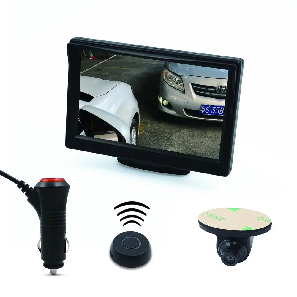 Sistema inteligente sem fio de visão lateral do carro, controle de botão com monitor tft de 5 polegadas