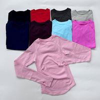 Maßgeschneiderte Nahtlose Damen Langarm-Yoga-T-Shirts Feuchtigkeitsableitend Atmungsaktiv Sport-Fitness-Oberteil Hochelastisch Schnelltrocknend Gym-Shirt