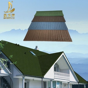 Tuiles de toiture en métal ondulé enduit de pierre, ignifuges, imperméables, de taille standard, durables, en acier aluminium-zinc pour hôtels et parcs - Product Image 1