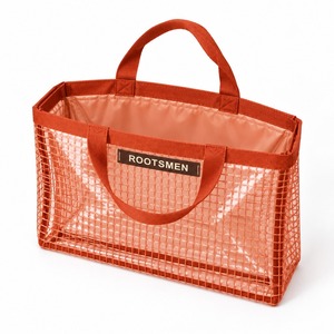 Bolsa de PVC Transparente Color Terracota 39x9x29cm con Asas de Tela con Patrón de Cuadrícula, Parte Superior Abierta, para Compras, Regalos, Empaquetado, Logotipo Personalizado, OEM, ODM - Product Image 4