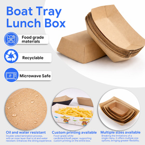 Wholesale Custom Kraft <b>Paper</b> Boat <b>Tray</b> Disposable Food Lunch Box Oil Resistant Takeaway Fast Food Packaging - Product Image 3