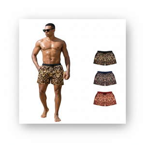 GOCCIA gioviosa pantaloncini da spiaggia Casual da uomo taglie forti a vita bassa a righe stampa leopardata senza cuciture Design lavato Technics poliestere - Product Image 1