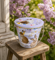 Seau décoratif en métal avec couvercle, motif lapin floral, pour Pâques, idéal comme centre de table pour le printemps