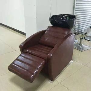 Fauteuil de lavage de cheveux professionnel inclinable en cuir avec cuvette en céramique pour salon de coiffure - Product Image 3