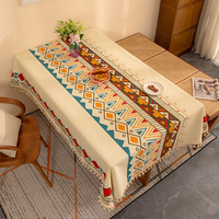 Mantel Rectangular Impermeable de Lino Sintético Estilo Boho con Borlas, Mantel Decorativo a Cuadros de Moda para Comedor