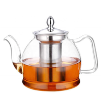 Théière en verre avec infuseur amovible en acier inoxydable pour thé en fleurs et thé en vrac
