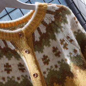 Women's Round Neck <b>Cardigan</b> <b>Sweater</b> Loose Fit Jacquard Knit Vintage Style Autumn Wear Anti Pilling Wool Top - Product Image 2