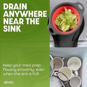 Coladores Plegables con Base Autodrenante para el Borde del Fregadero, Coladores de Alimentos con Diseño Encajable para un Fácil Almacenamiento - Product Image 3