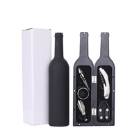 Ensemble cadeau d'accessoires pour le vin BST Wholesale, tire-bouchon en métal moderne en forme de bouteille, 5 en 1, rouge