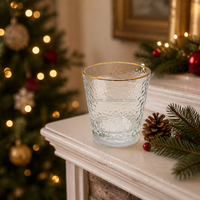 Verre à whisky texturé martelé avec bord doré, style Old Fashioned, pour cocktails, bourbon, bar, et lait
