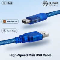Câble de Power Bank USB vers Mini 5 broches 3A, conducteur en cuivre pur, gaine transparente bleue pour téléphone portable et PC - Marque Weige