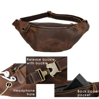 Vente en gros de sac banane en cuir véritable marron foncé au design vintage pochette de ceinture de course sac en cuir véritable décontracté