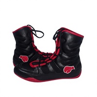 Chaussures de boxe en cuir de haute qualité, à lacets, avec soutien de la cheville, légères, respirantes, flexibles, couleur et logo personnalisés, naturelles