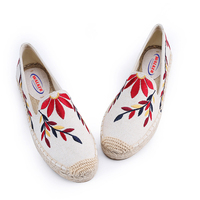 Espadrilles pour femmes personnalisées faites à la main plat Floral sans lacet décontracté Sapatos chanvre véritable plate-forme en caoutchouc Offre Spéciale pour l'été et le printemps