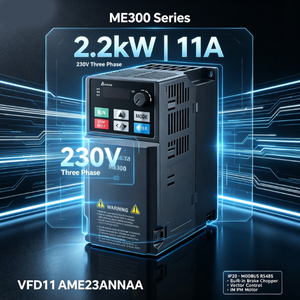 Variador de Frecuencia ME300 VFD11AME23ANNAA 3HP 2.2KW Trifásico 220V 11A con Freno Integrado IP20 para Transportador - Product Image 1