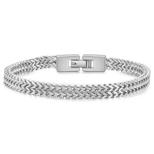 DUYIZHAO Herren Ketten armbänder, Edelstahl Zweisträngiges Weizenglied-Ketten armband, Rock Punk Biker Herren schmuck - Product Image 1