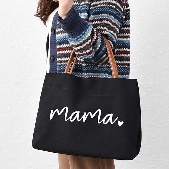 Recycled fashion Pu handle causal Mom Mama Bag Mother's day Gift bag Tote Shopping Beach thick Custom logo Eco custom tote bag