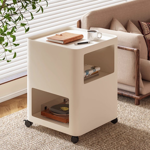 Simple Cream Nightstand With Led Lighting Movable Storage Cabinet For Living Room Sofa Side Table - Product Image 3