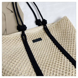 Bolso de hombro de paja para mujer, nuevo, hueco, de cuerda de papel, con hebilla de moda, gran capacidad, tejido, de playa, de ganchillo, hecho a mano - Product Image 5