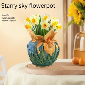 Macetas de Resina Hechas a Mano, Inspiradas en la Noche Estrellada de Van Gogh, Arreglo Floral, Arte Floral, Manualidades para Decoración del Hogar, Adorno de Escritorio - Product Image 3