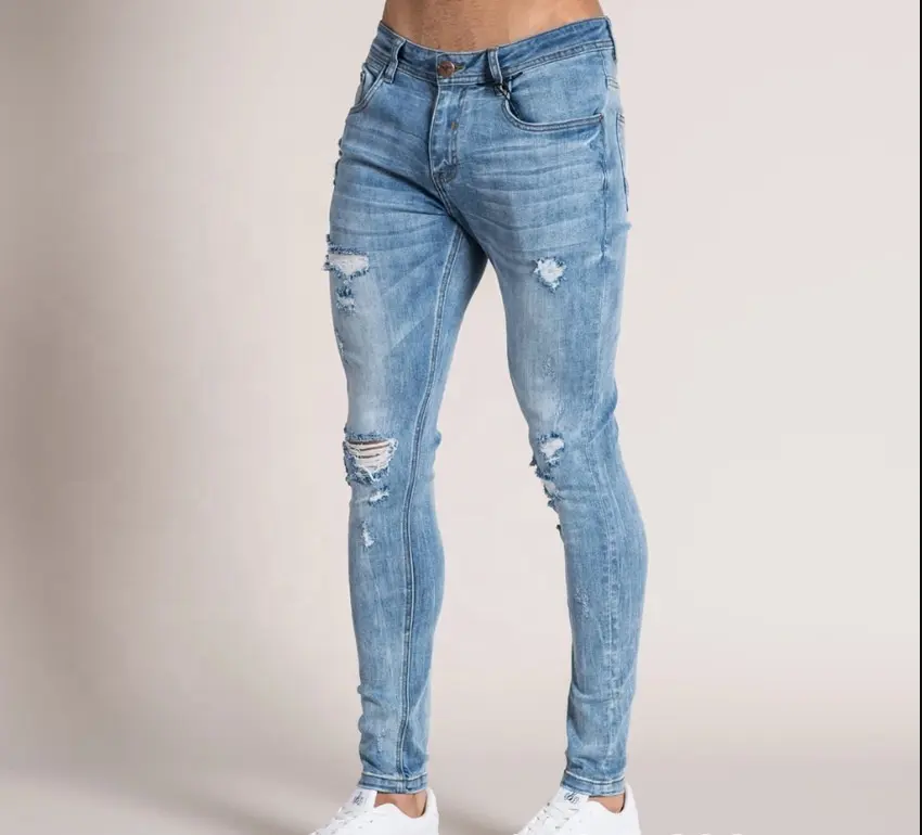 סיטונאי קלאסי בסיסי דק Ripped סקיני ג 'ינס מכנסיים Mens