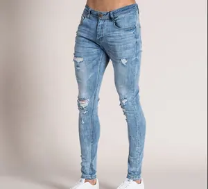 Großhandel Classic Basic Slim Jeans Männlich Ripped Skinny Denim Pants Herren