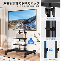 Chariot TV mobile en acier à double étagère, compatible avec les téléviseurs de 32 à 70 pouces, VESA max 600x400 mm, roues pivotantes à 360°, hauteur réglable sur 3 niveaux, capacité 40 kg