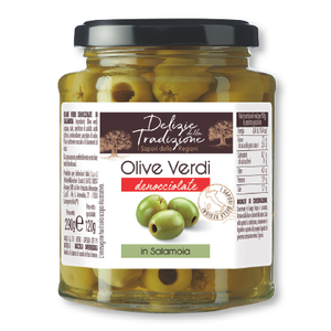 Delizie Tradizione Aceitunas Verdes Descorazonadas Italianas Tradicionales Conservadas en Sal 314 ml X 8 Unidades, Conservas Hechas en Italia - Product Image 1