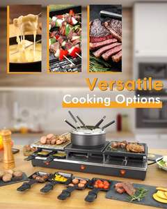Grill de table <span class=keywords><strong>Raclette</strong></span>, grill électrique d'intérieur, plaque chauffante antiadhésive 4 en 1 avec ensemble de fondue, <span class=keywords><strong>12</strong></span> spatules, <span class=keywords><strong>12</strong></span> spatules pour <span class=keywords><strong>12</strong></span> personnes - Product Image 6