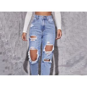 Diseñador Boyfriend Ripped Jeans Mujeres Destroyed Roto Rasgado Jean Pantalones Vintage Mujer Denim Pantalones - Product Image 3