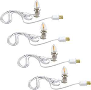 UL E12 C7 6Ft Accessory Cord with One LED Light Bulbs, Blow Mold Light White Cord with Switch&Clip