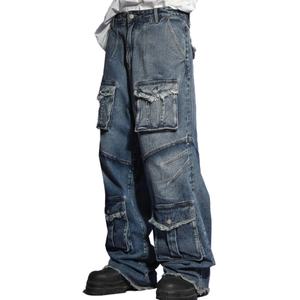 Pantalon Cargo en Jean Y2K Unisexe, Style Vintage Délavé, Coupe Oversize Décontractée, Jean Lourd avec Genoux Plissés et Jambes Larges pour Hommes – Vente en Gros - Product Image 1