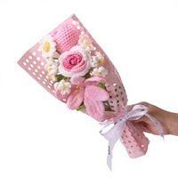 Bouquet tricoté à la main en laine, artisanat au crochet DIY, cadeau pour la fête des mères, la Saint-Valentin, tournesol, rose, lys artificiels
