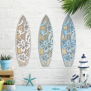 Décoration murale en bois en forme de planche de surf, motif végétal 3D creux, décoration d'intérieur, style plage océanique pour salon - Product Image 2