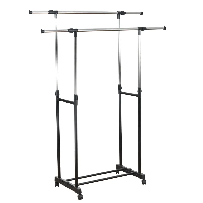 Double Rail Movable Edelstahl Kleidung Organizer Rack Kleiderbügel Wäsche ständer