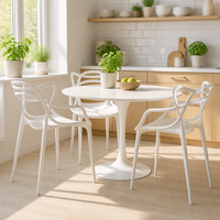 Fauteuil de salle à manger contemporain en plastique blanc, chaise de loisirs en PP moulé avec dossier entrelacé pour maison, cuisine, villa