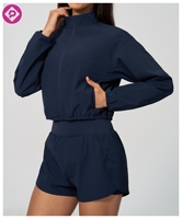 Veste courte de sport coupe-vent à col montant pour femme, personnalisable avec logo, séchage rapide, idéale pour le yoga, avec fermeture éclair – Vente en gros