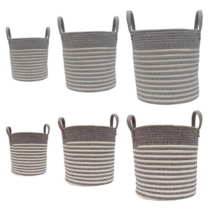 Cotton Rope Storage Baskets Handmade Woven Dirty Clothes Laundry Basket Large Kids Toy Sundries Organizer Hamper With Handle