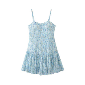 Vestido Camisero Runqi N8131 con Estampado Floral, Talla Grande, Cintura Imperio, Escote Corazón, Color Azul Bebé, en Chifón, para Mujeres Curvilíneas - Product Image 3