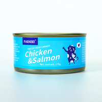 Snacks pour chat en conserve, 170g, saveur de poulet, thon, saumon, cod, OEM, bon prix, fournisseur d'aliments pour animaux de compagnie