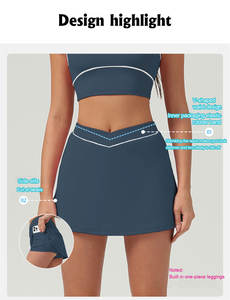 Cepler ile yüksek belli pilili atletik Yoga şort etek, egzersiz koşu <span class=keywords><strong>2</strong></span> in 1 yan yarık tenis Skorts kadınlar için Activewear - Product Image 4