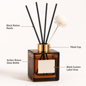 Diffuseur de parfum personnalisé en verre brun de 200 ml avec bâtonnets en rotin noir, huile parfumée et <span class=keywords><strong>neuf</strong></span> options de senteurs - Product Image 2