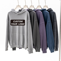 Sweat-shirts à capuche vintage surdimensionnés avec logo personnalisé, en tissu molletonné français épais 380 g/m², sans cordon, en coton noir