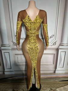 NOVANCE Nouvelles Idées de Produits 2023 Doré Brillant Strass Sexy Voir à Travers Marron Maille Robes de Soirée Robe de Soirée Robe Élégante - Product Image 5